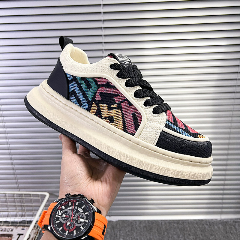 潮牌增高板鞋男厚底透气百搭休闲鞋刺绣拼色时尚运动舒适潮流潮鞋