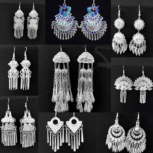 苗族银饰耳饰耳环土家族佩戴侗族银耳饰舞蹈舞台装饰品长款耳坠