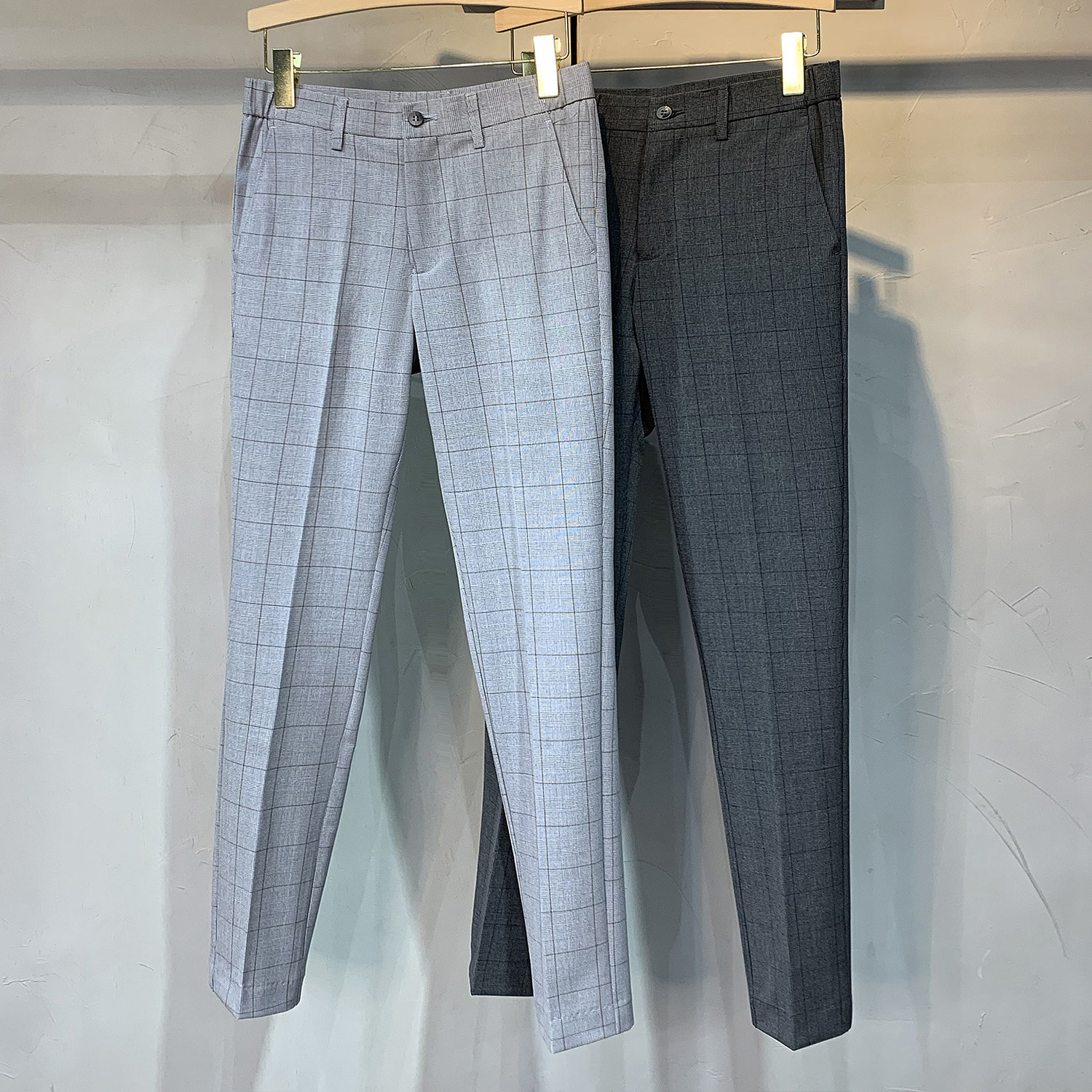 裤子男秋季2024格子休闲西装裤男款潮流修身小脚长裤商务西裤直筒