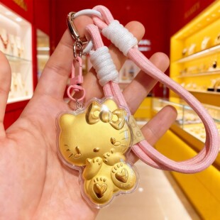 足金999 20mg哈喽KT猫钥匙扣hellokitty猫手机链包包挂件生日礼物