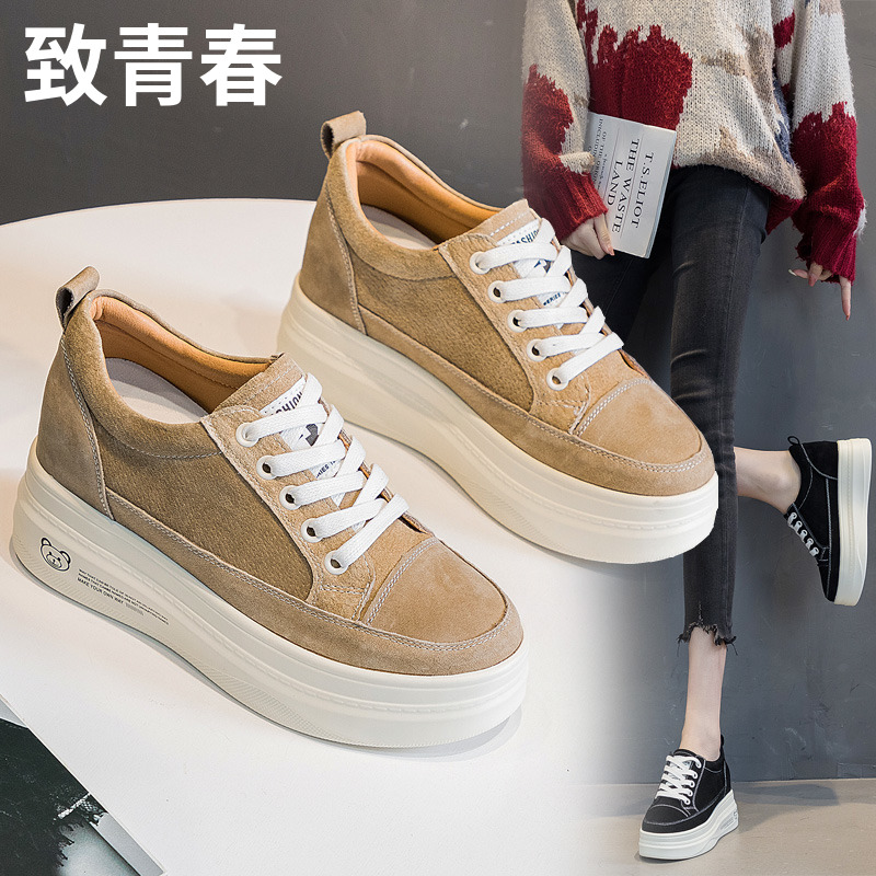 真皮复古内增高女鞋7cm