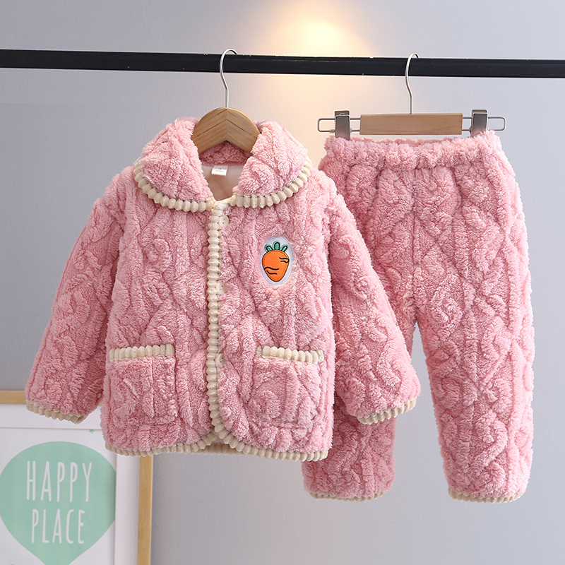 高端冬季麻花绒儿童睡衣一件过冬