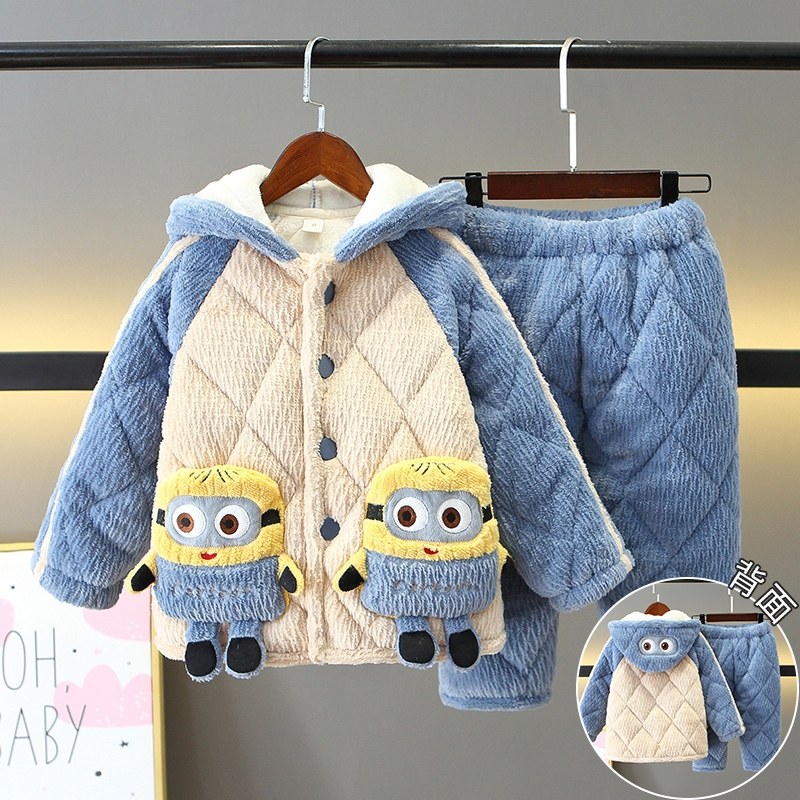 儿童睡衣冬季法兰绒加厚加棉可爱卡通宝宝家居服珊瑚绒男童套装