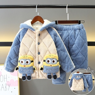 儿童睡衣冬季法兰绒加厚加棉可爱卡通宝宝家居服珊瑚绒男童套装