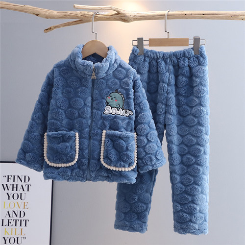 秋冬季不掉毛不起球保暖儿童睡衣