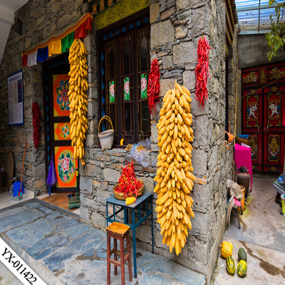 直播间背景布布乡村院落土墙