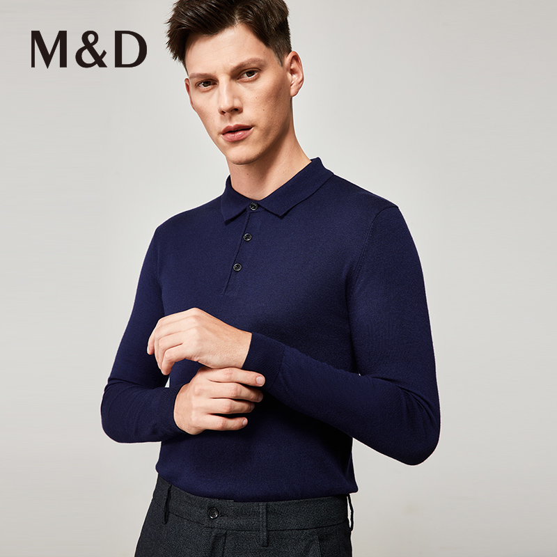 M＆D/名盾桑蚕丝翻领长袖t恤男士2021秋冬季含羊毛秋polo衫打底衫