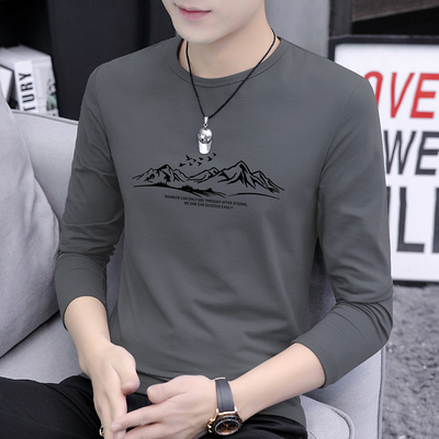 印花靠山纯棉长袖t恤男装打底衫