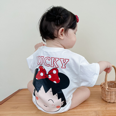 婴儿纯棉短袖樱桃丸子哈衣