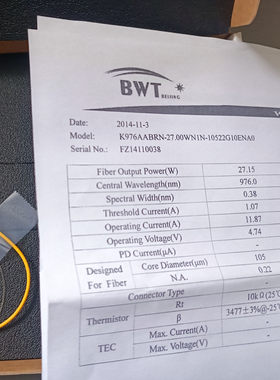 BWT凯普林27瓦泵浦源K976AABRN-27.00W FZ14110038激光发生器