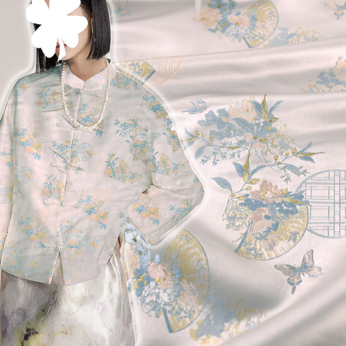 《FS072如意窗花纹》中式古典国风织金提花布料汉服旗袍裙子马甲