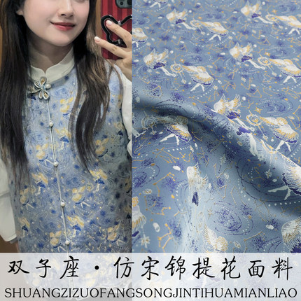 《FS071双子座》国风仿宋锦布料提花锦缎做唐装上衣马甲外套面料