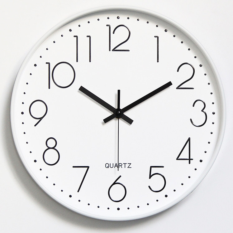 数字简约北欧挂钟客厅静音白色圆形卧室时钟无声12寸挂表30cm石英