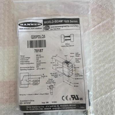 Q20EQ5 Q20PRQ5 邦纳BANNER光电开关Q20需询价