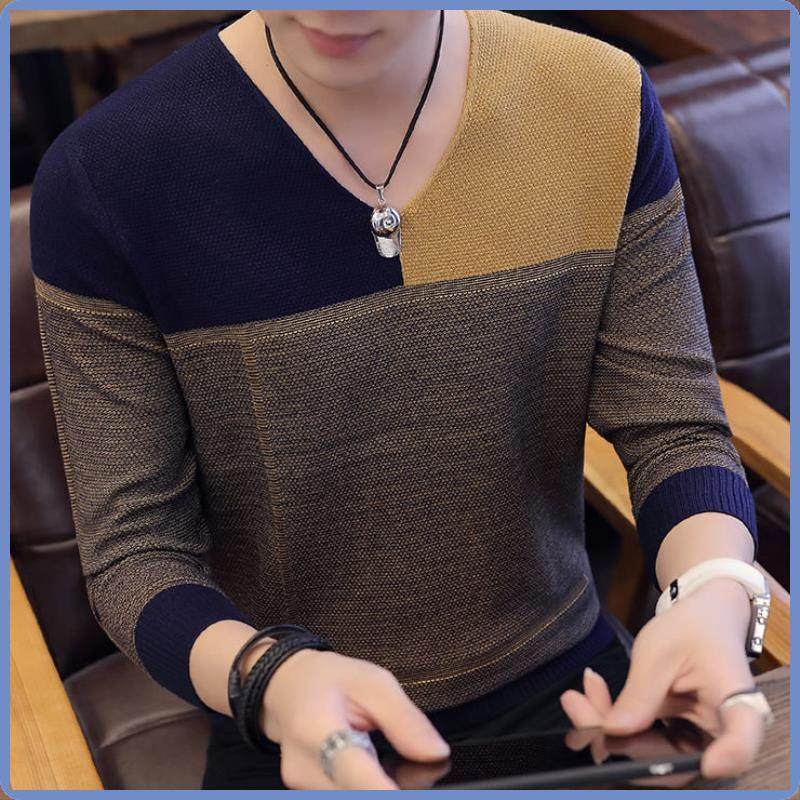 。男士毛衣秋冬v領青年人拼接毛線衫休閑加厚秋冬季套頭春秋季在類目 男裝, 針織衫/毛衣中 - 來自Buy2taobao.com提供專業的淘寶代購服務