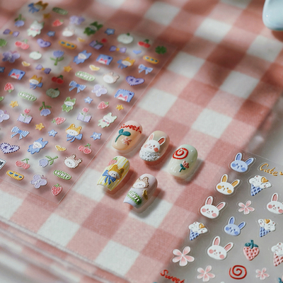 TENSOR新工艺浮雕美甲贴纸TS-4079-小兔漫步3d卡通背胶美甲贴纸