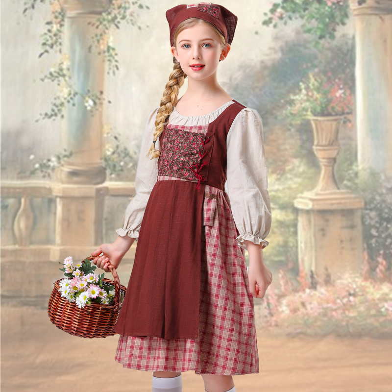 欧洲中世纪花房姑娘儿童服装