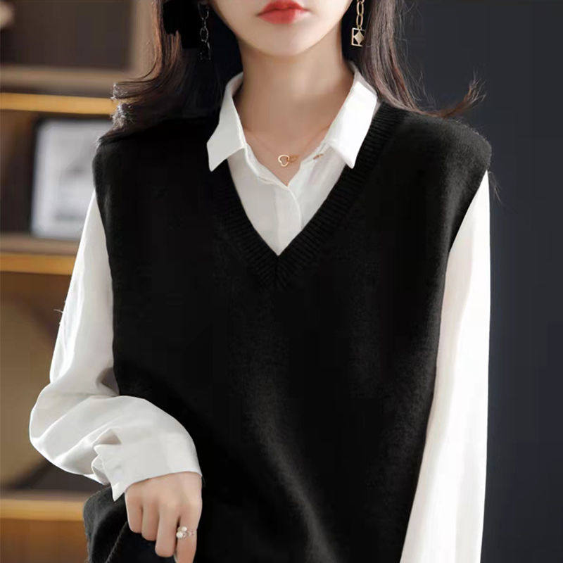 秋冬新款大码针织马甲女内搭叠穿羊毛背心无袖羊绒衫毛衣坎肩外穿