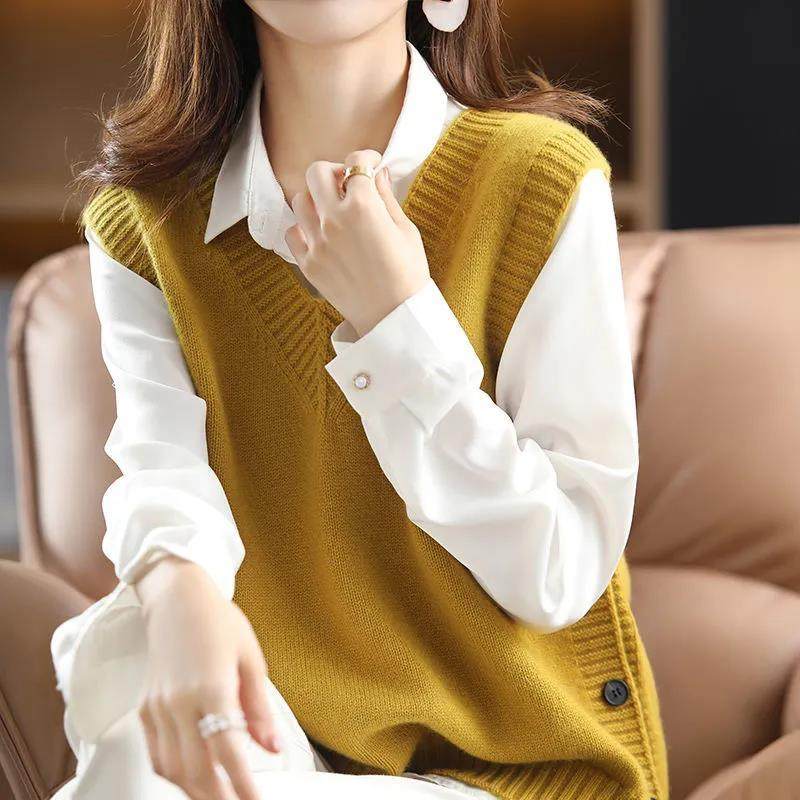 秋季新款无袖上衣毛衣马甲女背心叠穿马夹宽松遮肉外穿针织衫内搭