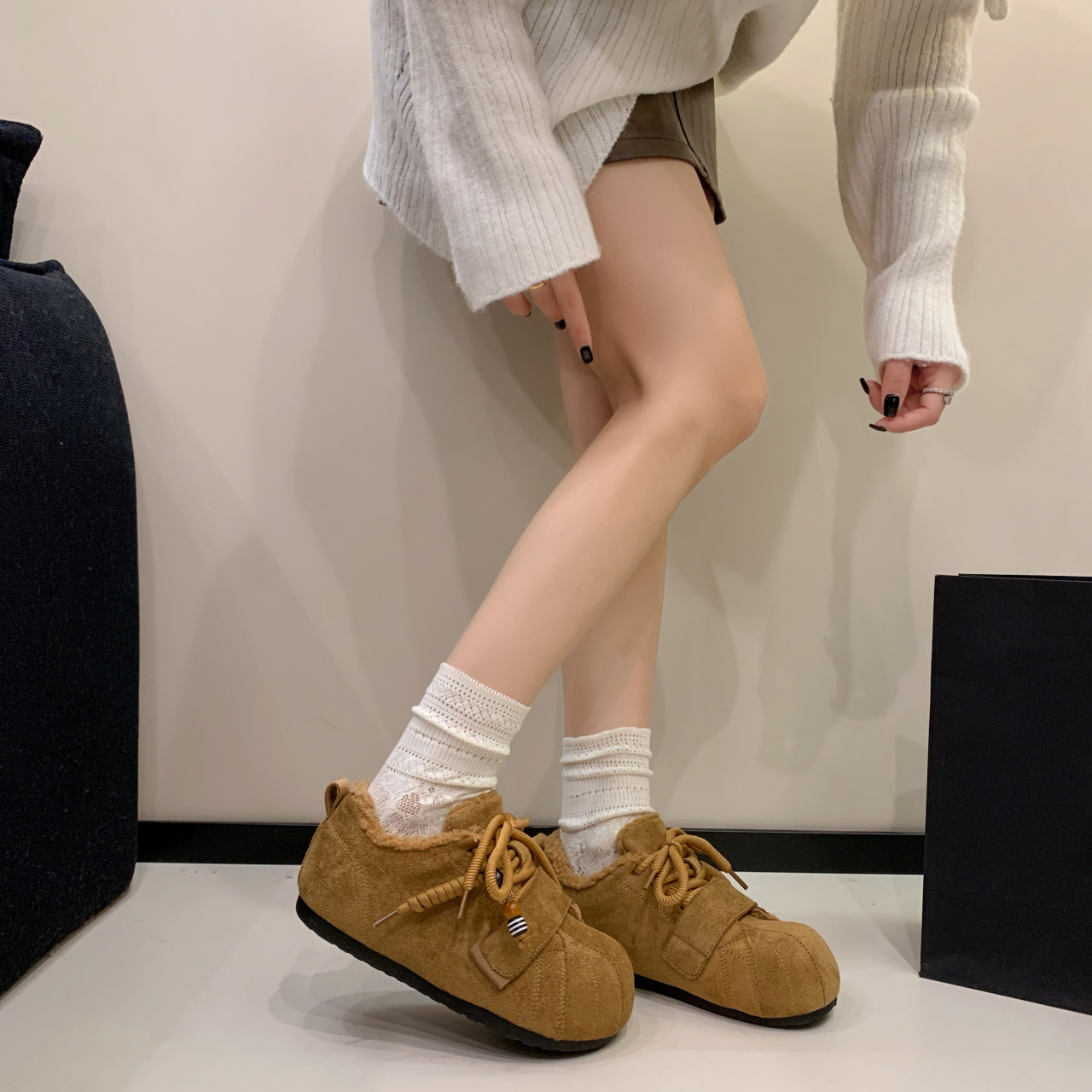 复古反绒皮加绒保暖勃肯德训棉鞋