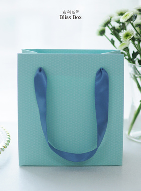 ins风浅蓝色小清新手提纸袋回礼伴手礼生日礼糖果手拎袋定制ogo