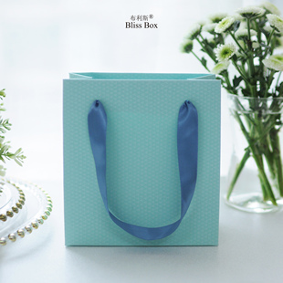 ins风浅蓝色小清新手提纸袋回礼伴手礼生日礼糖果手拎袋定制ogo