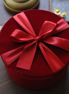 绒布圆桶伴手圣诞节日礼盒简约韩版圆形礼品盒精美筒状礼物盒