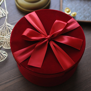 绒布圆桶伴手圣诞节日礼盒简约韩版圆形礼品盒精美筒状礼物盒
