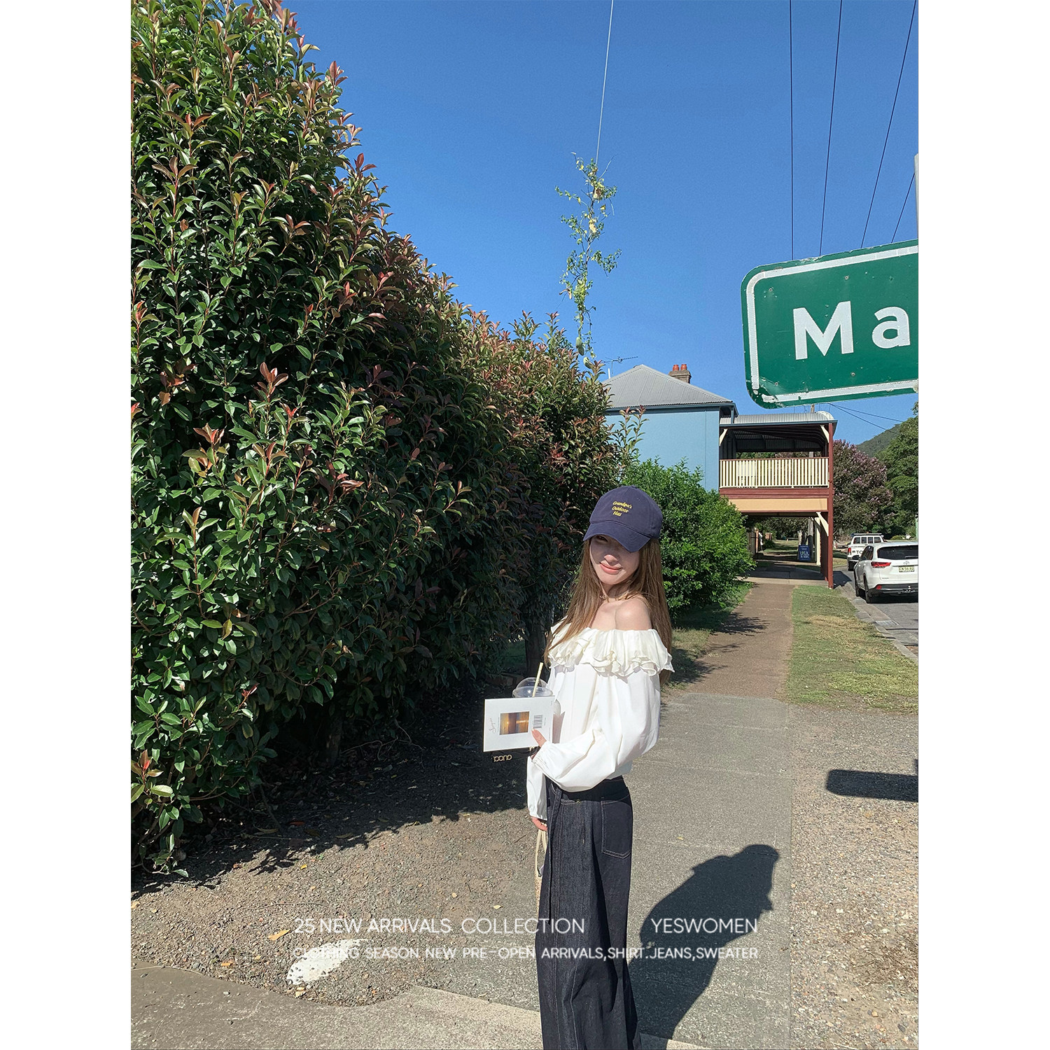 现货福利 冷萃白玫·春夏新款荷叶边一字肩设计感长袖白色衬衫女