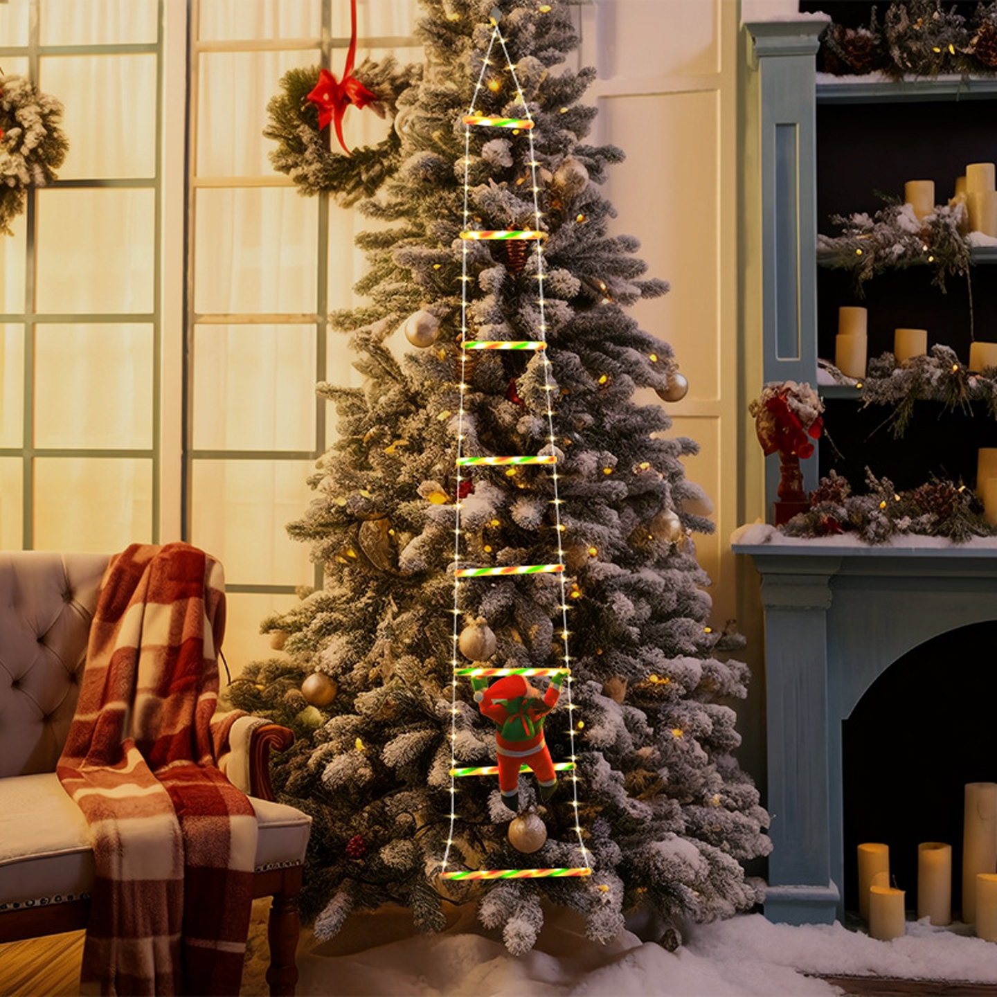 圣诞老人爬梯圣诞节装饰品场景氛围布置挂件装扮圣诞树吊饰配件