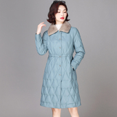 白鸭绒外套 气质水貂毛领绵羊皮皮衣女冬季 真皮羽绒服女中长款 修身