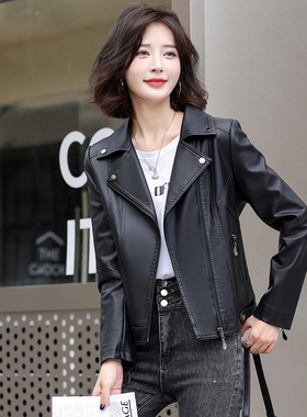 海宁真皮皮衣女短款绵羊皮2025新款时尚大码黑色机车皮夹克小外套