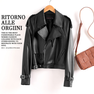 高级外套 海宁真皮皮衣女短款 宽松2025年秋装 新款 绵羊皮皮夹克时尚