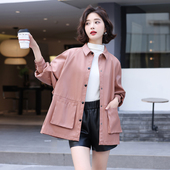 老钱风绵羊皮真皮皮衣女中长款 宽松休闲外套气质大口袋 廓形女衬衫