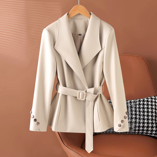 真皮皮衣女短款 翻领高级感显瘦皮外套 系带绵羊皮夹克2026春秋新款