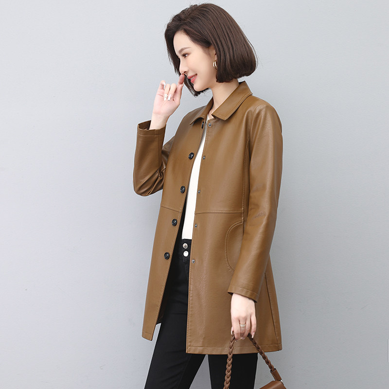 真皮皮衣女中长款2026春秋新款绵羊皮风衣女休闲韩版修身气质外套