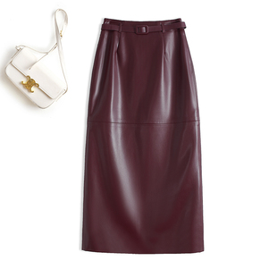 百搭高腰显瘦一步裙 包臀裙时尚 海宁半身皮裙女2025春秋新款 中长款