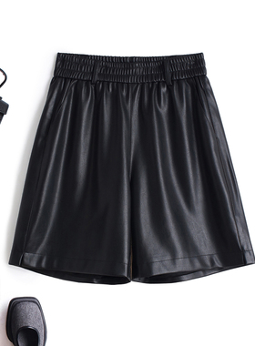 真皮皮短裤女绵羊皮五分裤宽松松紧腰高腰皮裤中裤2025新款春秋季