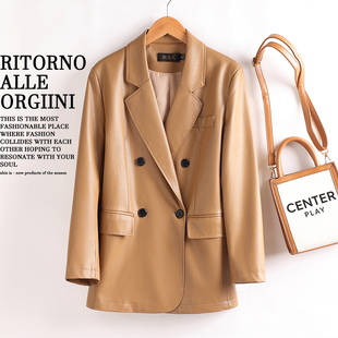 海宁真皮皮衣外套女绵羊皮宽松休闲小西服2025年秋装 皮夹克潮 新款