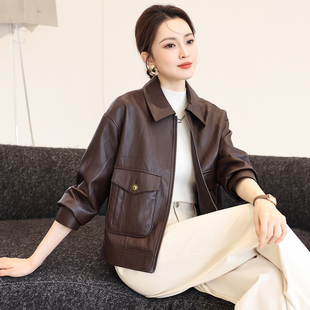 绵羊皮休闲皮夹克外套 新款 海宁真皮皮衣女短款 宽松显瘦2026年秋装