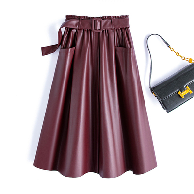 真皮皮裙女高腰伞裙高级感a字裙