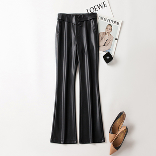百搭显瘦阔腿长裤 女绵羊皮高腰微喇叭九分裤 真皮皮裤 2025秋冬新款