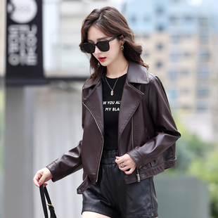 海宁真皮皮衣女2025新款春秋绵羊皮夹克外套短款小个子机车服港风