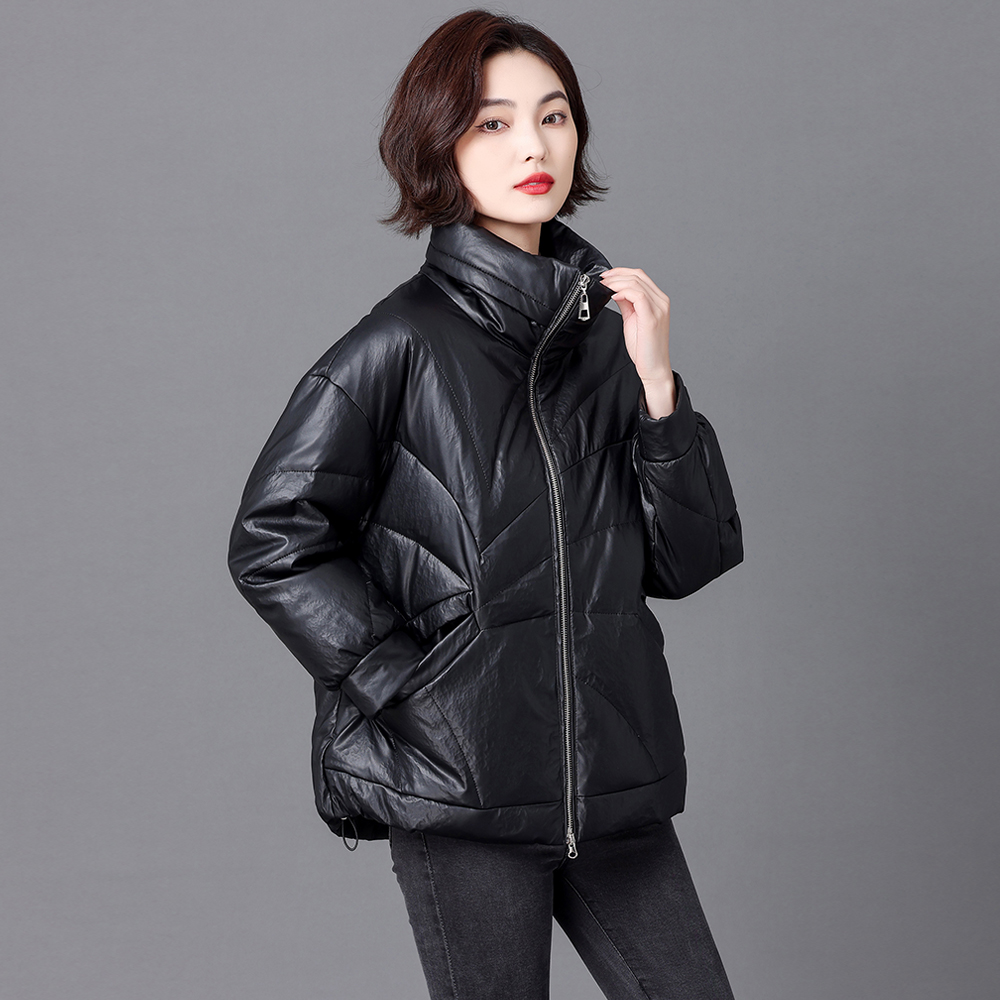 真皮羽绒服女短款宽松时尚厚外套