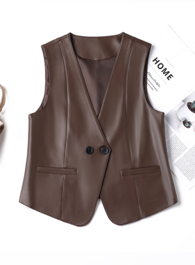 2025秋季新款真皮马甲女绵羊皮修身显瘦时尚百搭短款马夹无袖坎肩