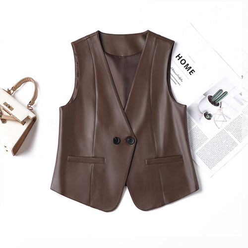 2025秋季新款真皮马甲女绵羊皮修身显瘦时尚百搭短款马夹无袖坎肩