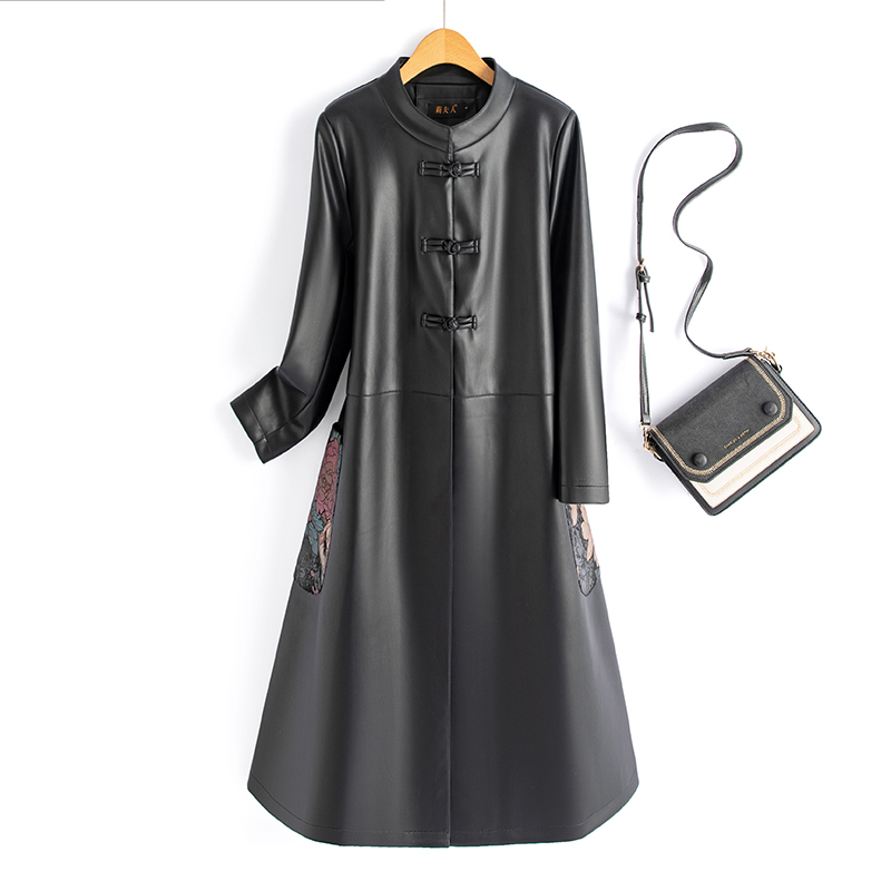 2025秋冬新款真皮皮衣女中长款过膝皮大衣修身显瘦绵羊皮风衣外套