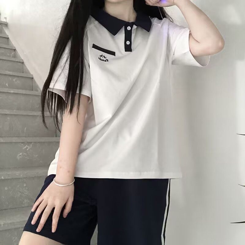 学院风休闲运动服套装女2025夏季学生polo衫短袖短裤跑步学两件套
