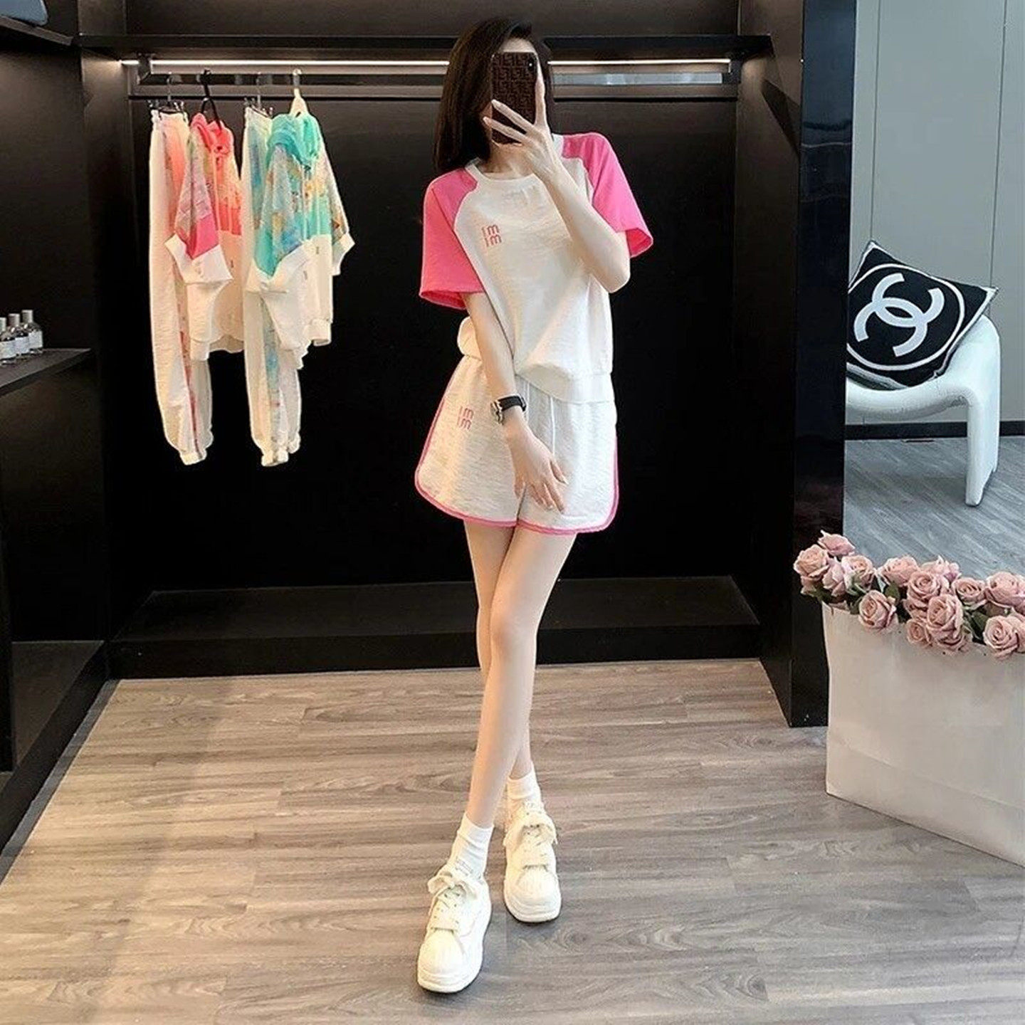 纯棉时尚运动服套装女夏季新款韩版休闲上衣T恤短袖短裤两件套潮