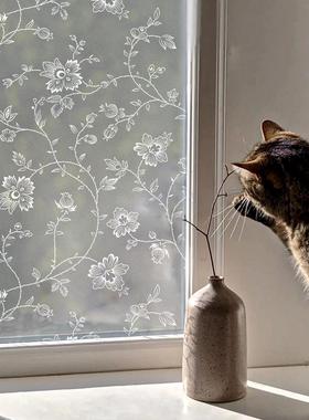 Funlife《chinoiserie》 法式中国风白色花满月影落地窗静电免胶